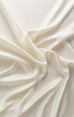 Elegant satin fabric with a creamy color. The luxurious texture of the soft folds of the fabric....