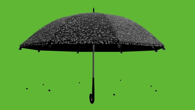 rotating black umbrella and rain drops animation as greenback 3d modeling.