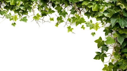 Lush green ivy vines forming a corner frame, with a large white space in the middle, isolated on a white background. generative AI - obrazy, fototapety, plakaty