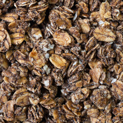 Close view of a portion of sweet chocolate granola