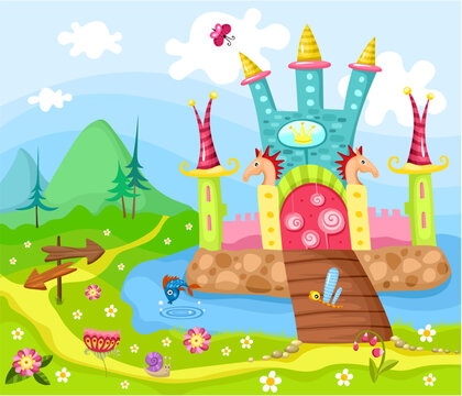 vector illustration of a cute castle