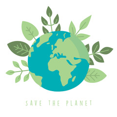 save the planet earth day globe with green leaves