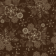Obraz premium seamless pattern with flowers on a brown background