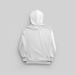 White folded hoodie template, back view, fashionable unisex clothing, isolated on background.