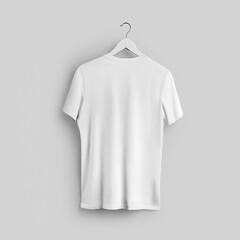 Male white t-shirt mockup on a hanger, texture clothing for design, print, brand, advertising, product photography.