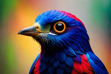 close upA detailed close-up of a bird's eye, showcasing its vibrant colors, intricate patterns, and remarkable focus of a lorikeet - obrazy, fototapety, plakaty