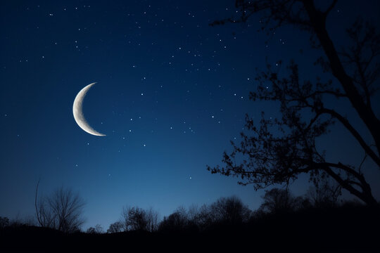 Crescent moon on the night sky generative AI