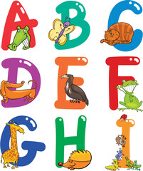 Cartoon Colorful Alphabet Set with Funny Animals