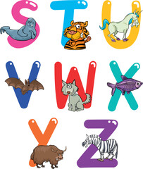 Cartoon Colorful Alphabet Set with Funny Animals