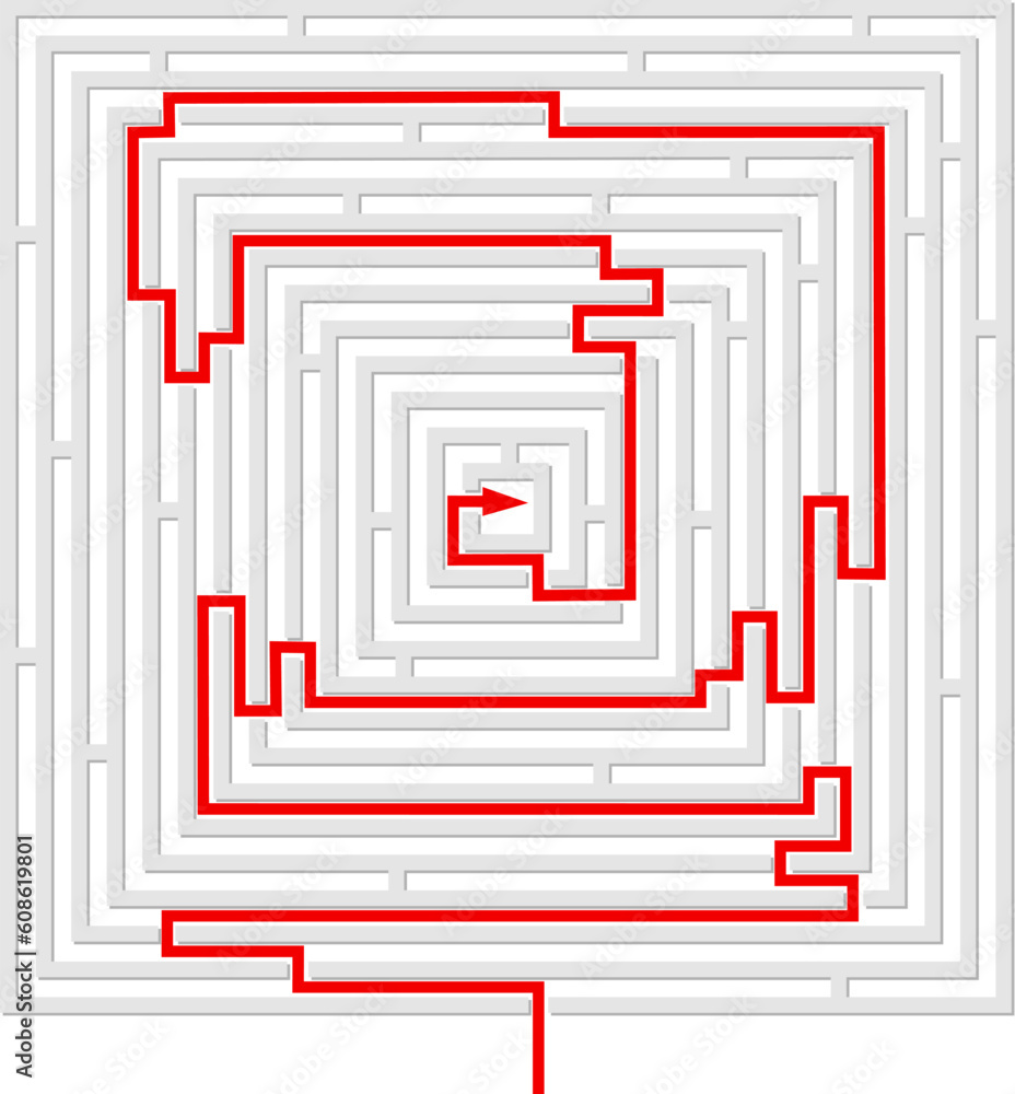 Poster grey maze with red solution. also available as a vector in adobe illustrator eps format, compressed 
