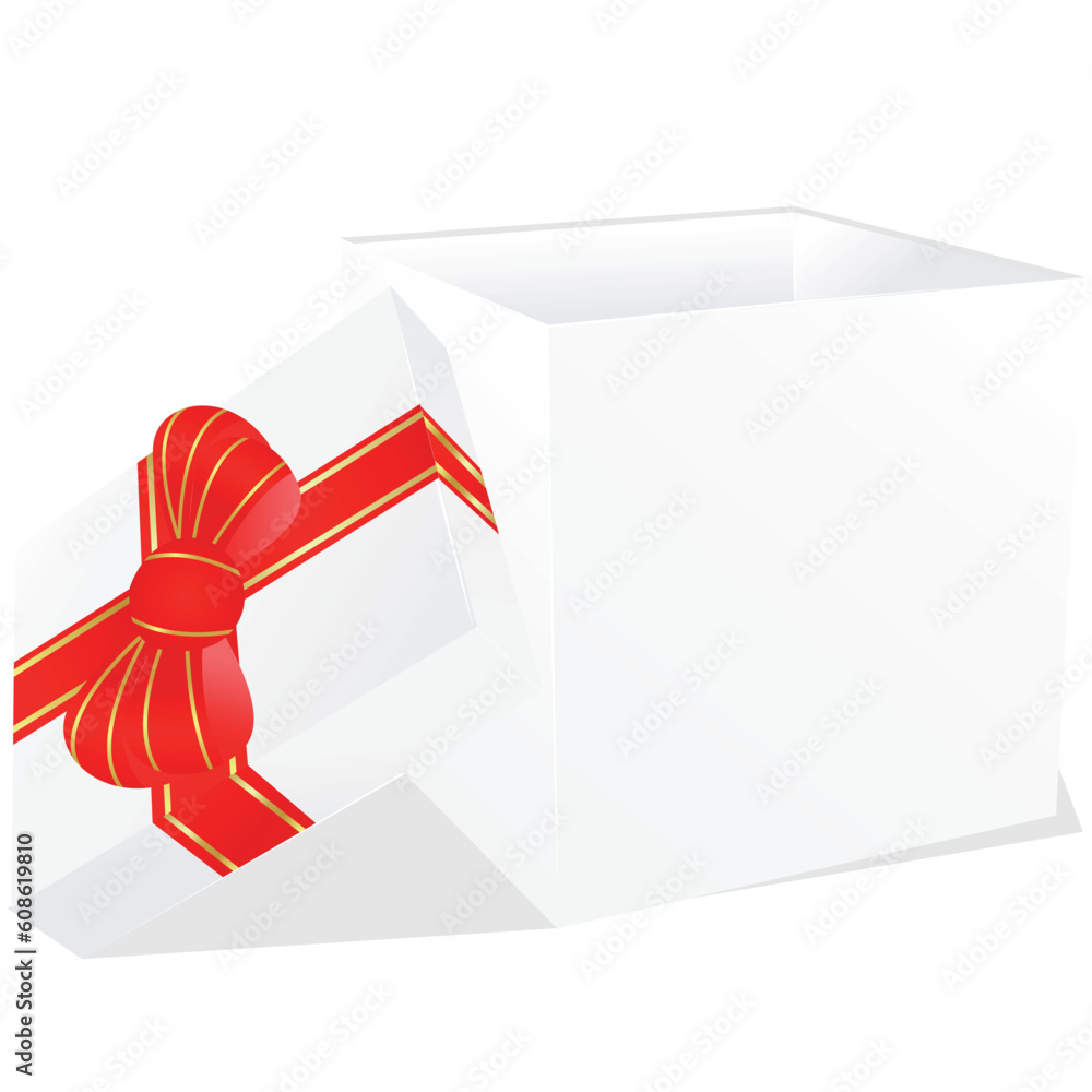 Poster white gift box with red and gold ribbon bow . also available as a vector in adobe illustrator eps fo