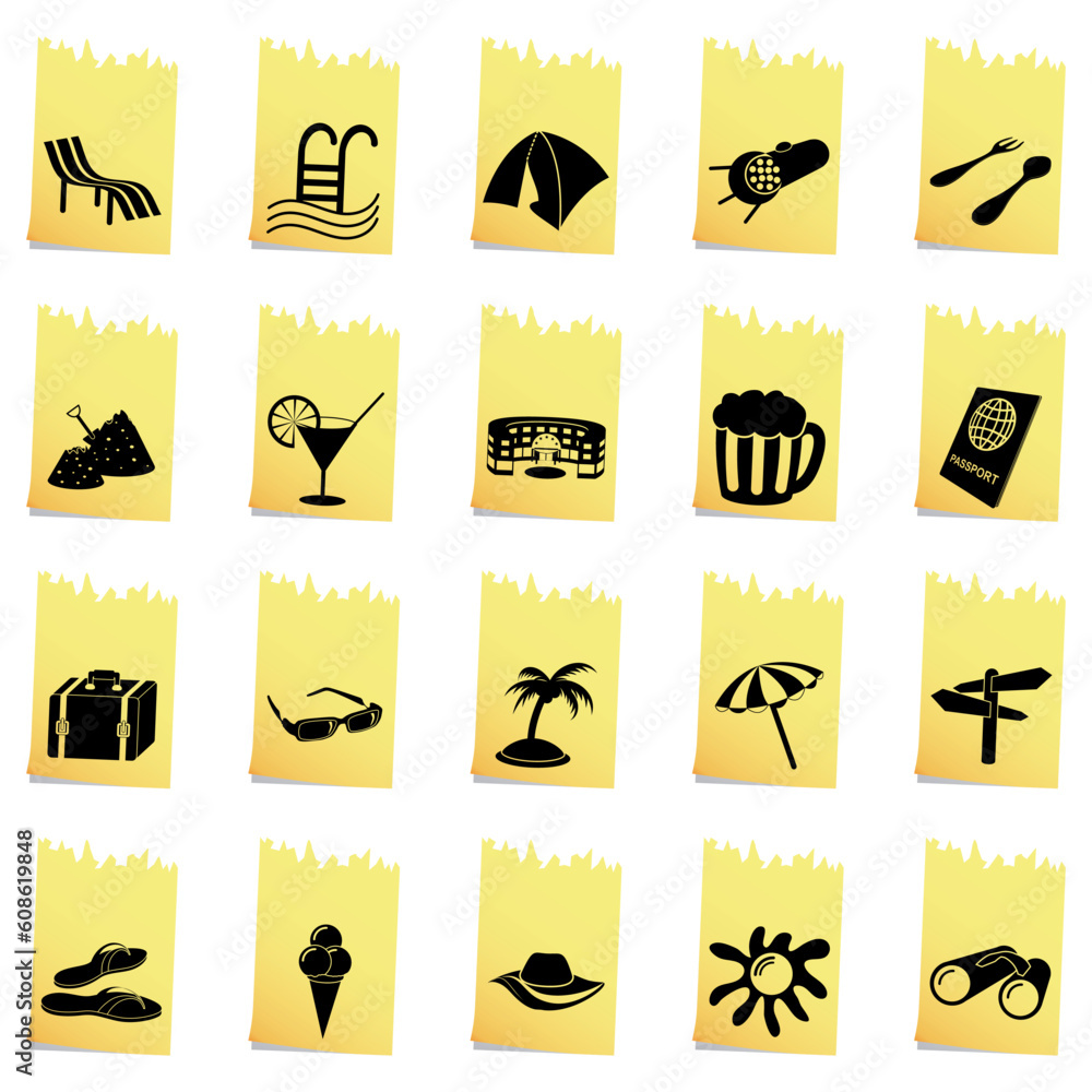 Poster travel set of different vector web icons