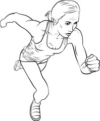 Running girl. The isolated vector graphic.
