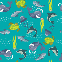 Vector seamless background with sea animals