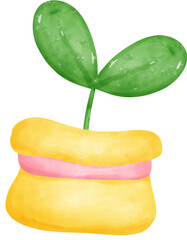 Eco friendly save earth, grown plant in pot symbol watercolor painting