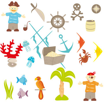 Set of drawings on a theme pirates