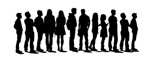 Group of people silhouette isolated on white background. Business crowd person, worker man and woman standing vector illustration