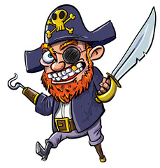 Obraz premium Cartoon pirate with a hook and cutlass. Isolated on white