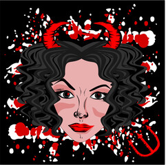 Illustration of beautiful devil woman with abstract blotch