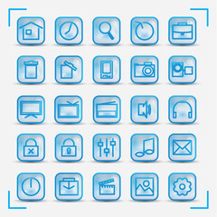 Blue icons set for internet and media