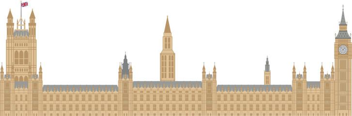 Palace of Westminster Houses of Parliament with Big Ben Clock Tower in London Illustration