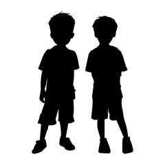 Vector illustration. Silhouette of two brothers. Boys. Friends.