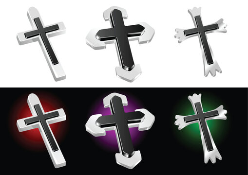Metallic Christian Cross Vector Illustrations