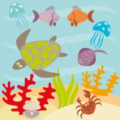 Fensteraufkleber Unter dem Meer Underwater landscape and animals living in ocean