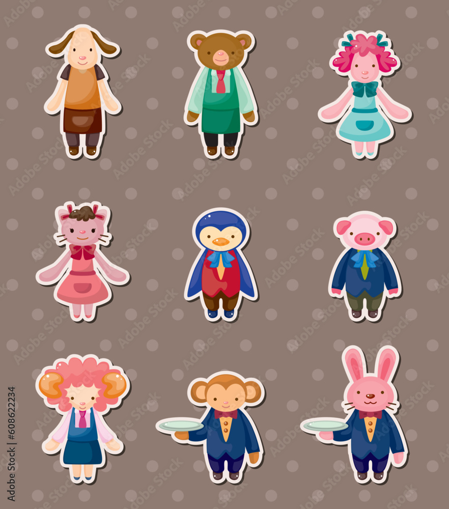 Poster cartoon animal waiter and waitress stickers