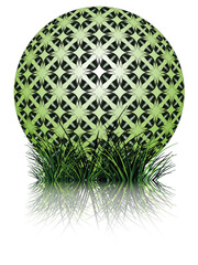 green bubble and grass reflected against white background; abstract vector art illustration; image contains opacity mask