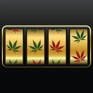 cannabis slot machine, abstract vector art illustration; image contains transparency