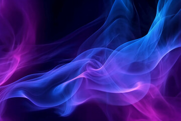 Abstract black and dark purple background and blue aura. AI generative