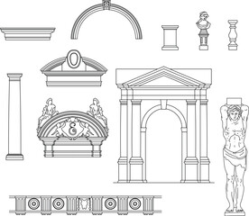 Fototapeta premium antique architecture set to build decorative borders and compositions