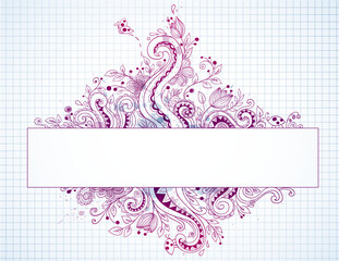 Hand drawn vector banner with decorative floral elements