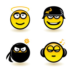 Cartoon faces. Set of four. Illustration of designer on white background