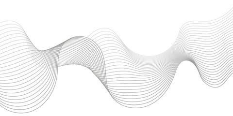 Undulate Grey Wave Swirl, frequency sound wave, twisted curve lines with blend effect. Technology, data science, geometric border. Isolated on white background. Vector illustration.