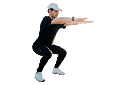 Uses a fitness watch for workout measuring results. A male trainer does a workout