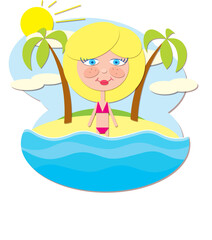 Obraz na płótnie Canvas Girl on the beach taking sun bath