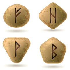 Runes Engraved on Stone. Set number One on white