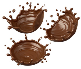 set of chocolate or cocoa splash with clipping path, 3d rendering.