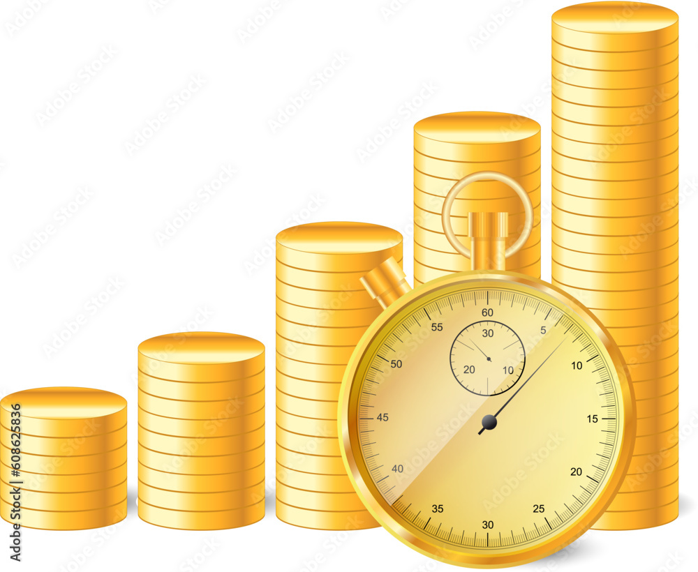 Poster stopwatch with stack of coins. also available as a vector in adobe illustrator eps format, compresse