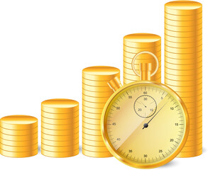 stopwatch with stack of coins. Also available as a Vector in Adobe illustrator EPS format, compressed in a zip file. The vector version be scaled to any size without loss of quality.