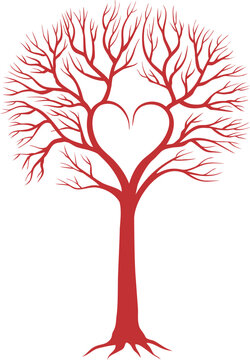 red love tree with heart shaped branches, vector background