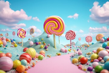 Colorful pastel candy landscape as fantasy background. Generative AI - 608626029