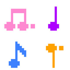 Pixel illustration of music notes in 4 color