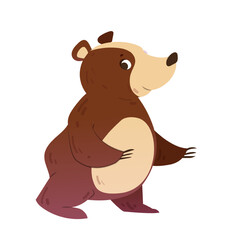 Forest animal icon. Cute brown bear with claws in hand drawn style. Woodland, nature, wild life concept. Funny grizzly sticker for app. Cartoon flat vector illustration isolated on white background