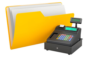 Obraz premium Computer folder icon with cash register, 3D rendering