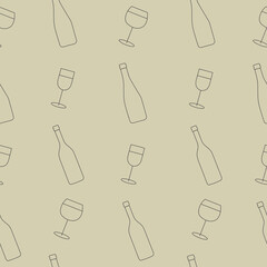 Pattern with wine glasses and bottle. Wine concept. Weekends and chill concept.