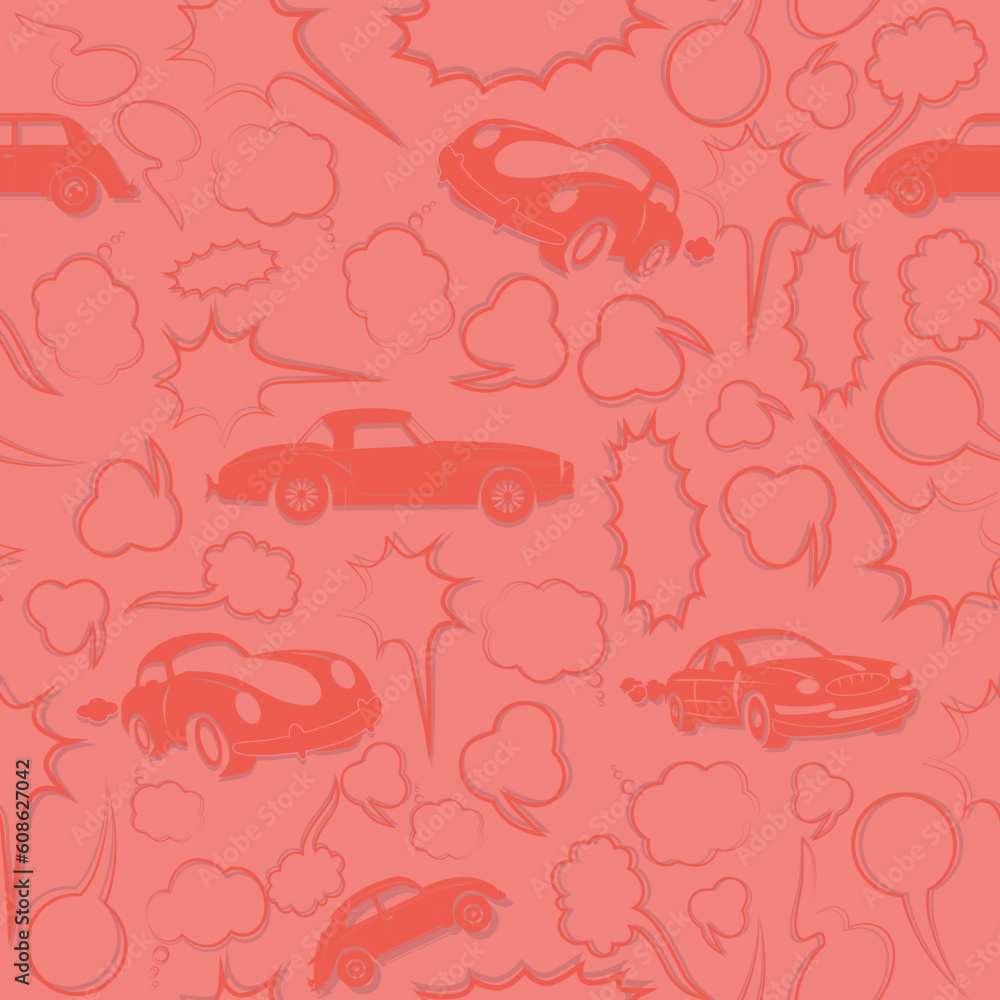 Poster seamless abstract car background with dialog bubble speech. cute cloud chat tile for auto web site. 
