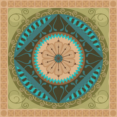 Concentric spiritual mandala pattern with vegetal elements